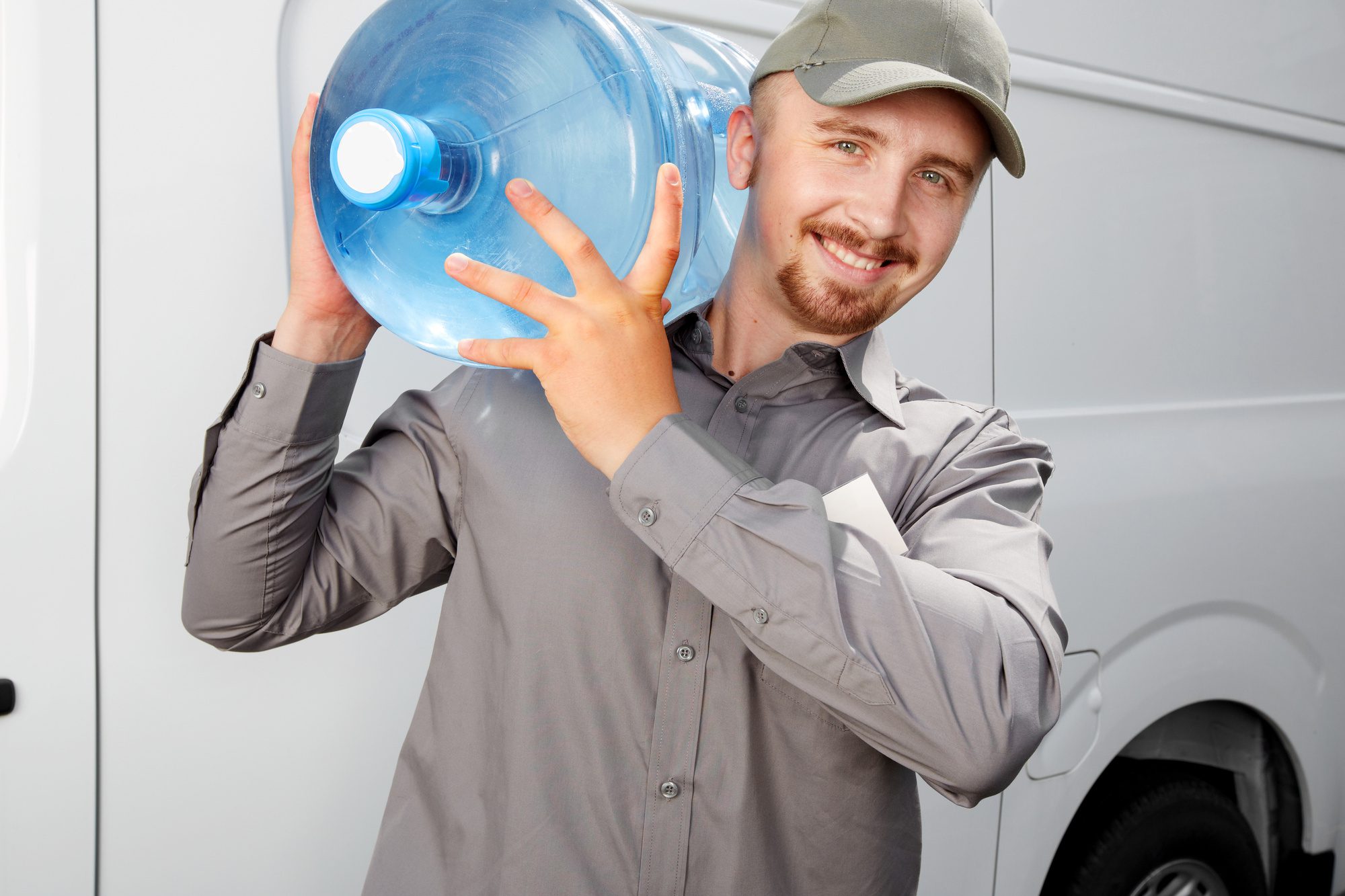 Water delivery service man with bottle.