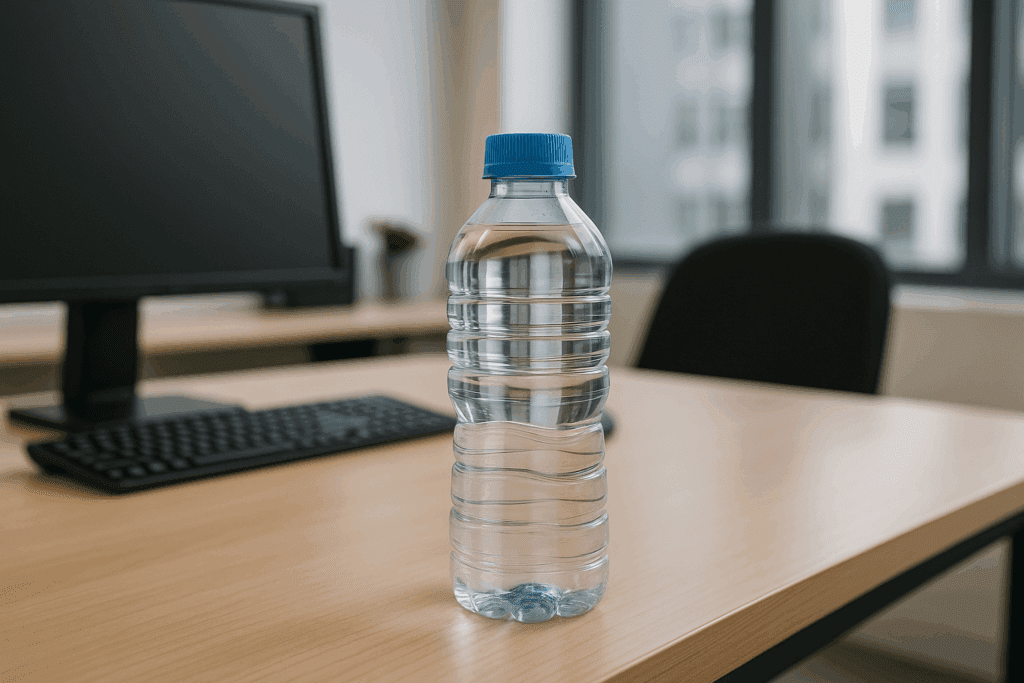 small bottle of water on desk